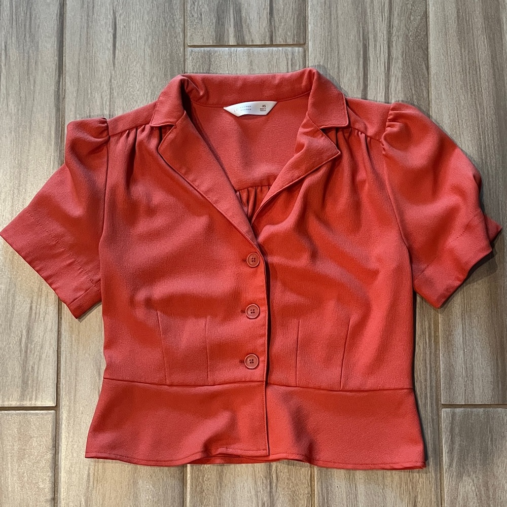 LC Lauren Conrad Coral Button-Up Blouse